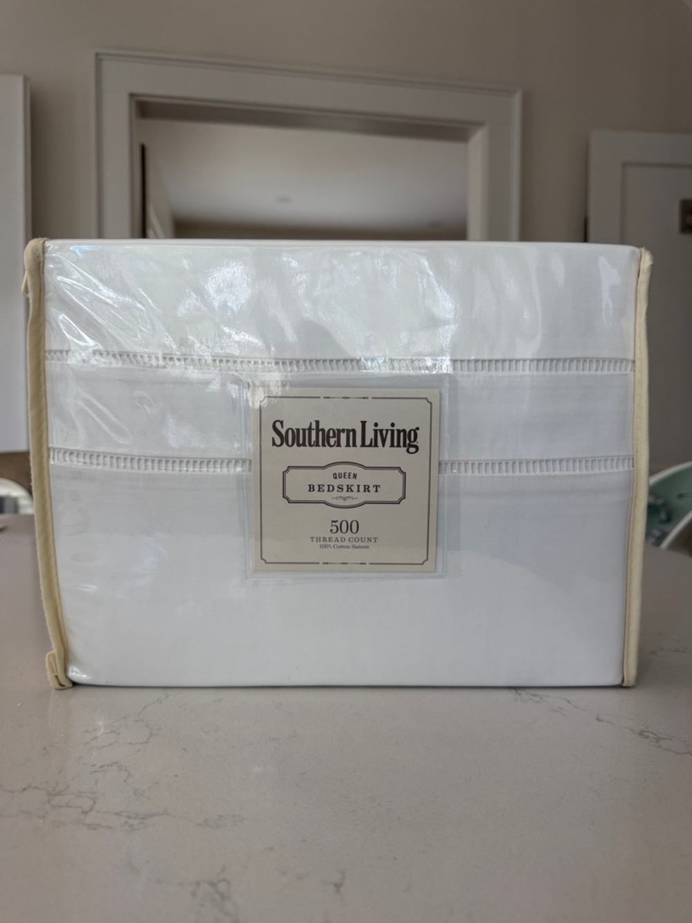 Southern Living White Queen Bedskirt with Hemstitch Detail